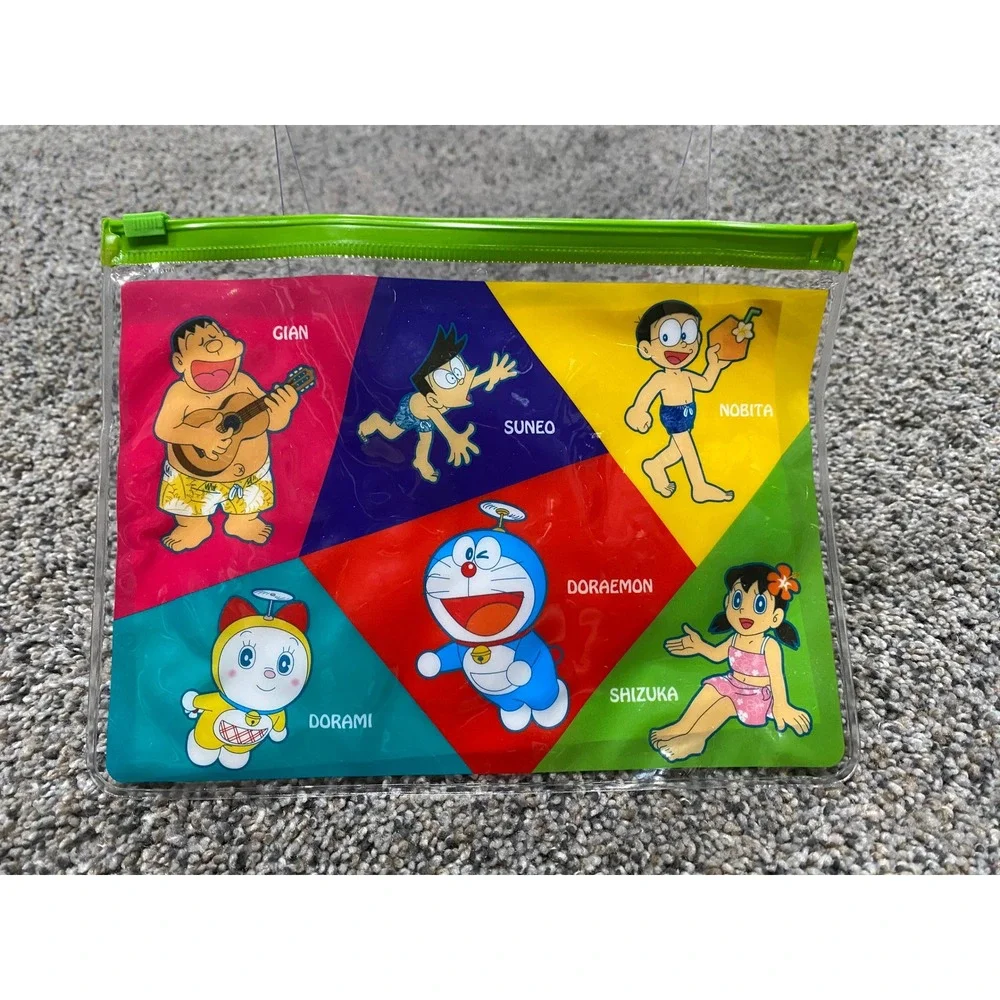 Doraemon Zipper Pouch Set Unisex OS Blue Green Excellent Anime Clear Travel Bag